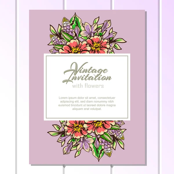 Invitation délicate avec des fleurs pour mariage — Image vectorielle