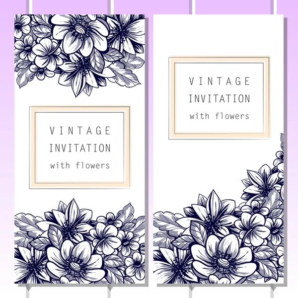 Delicada invitación con flores para la boda — Vector de stock