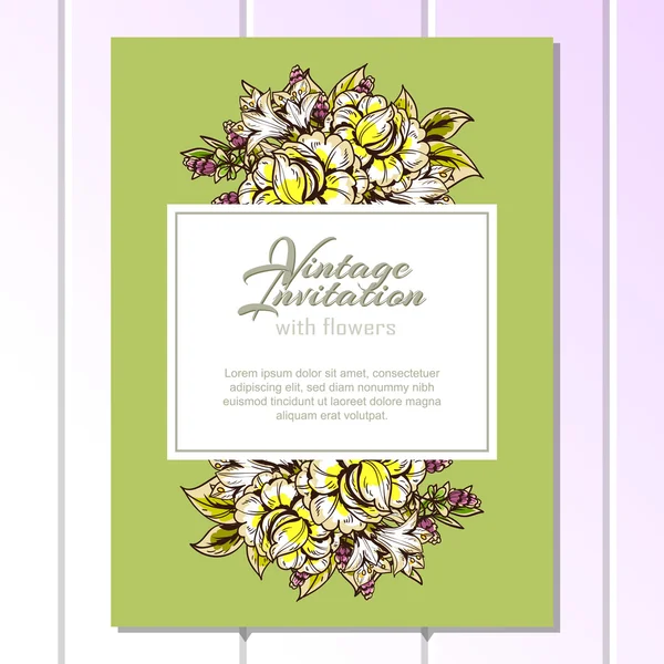 Invitation délicate avec des fleurs pour mariage — Image vectorielle