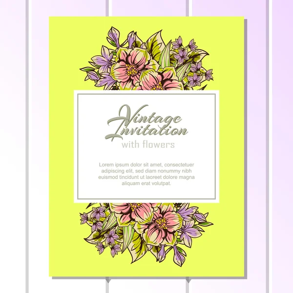 Invitation délicate avec des fleurs pour mariage — Image vectorielle