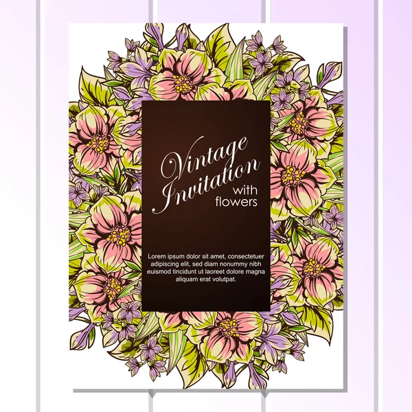 Delicada invitación con flores para la boda — Vector de stock