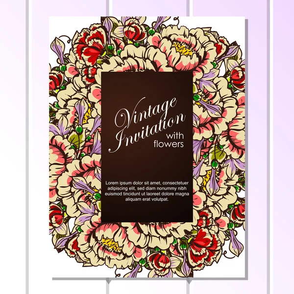Delicada invitación con flores para la boda — Vector de stock