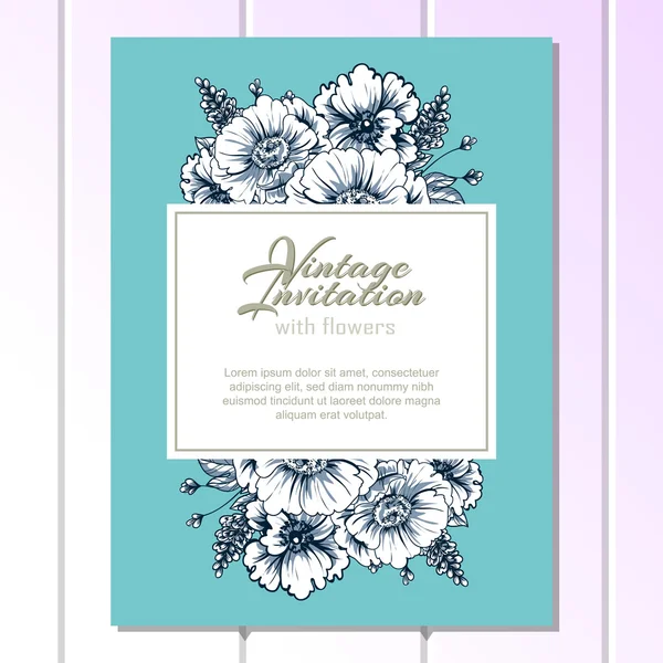 Invitation délicate avec des fleurs pour mariage — Image vectorielle