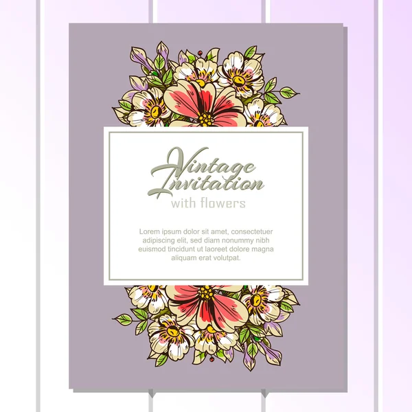 Delicate invitation with flowers for wedding — Stock Vector