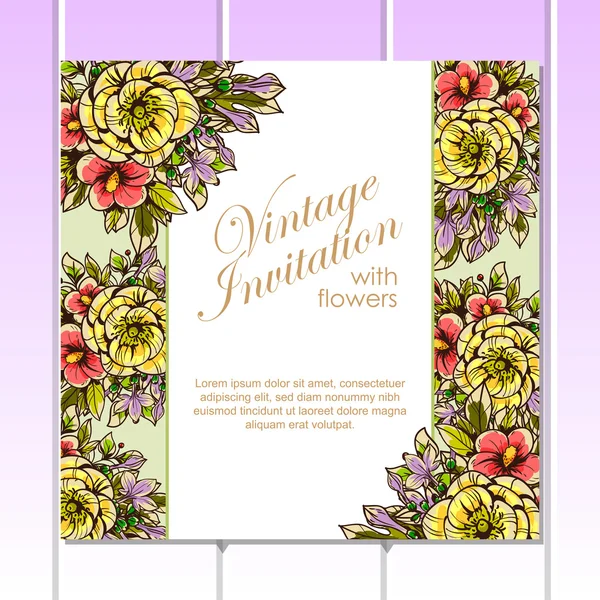 Delicada invitación con flores para la boda — Vector de stock