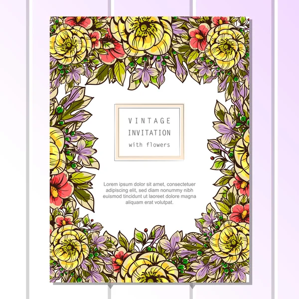 Düğün için çiçek ile hassas davet — Stok Vektör