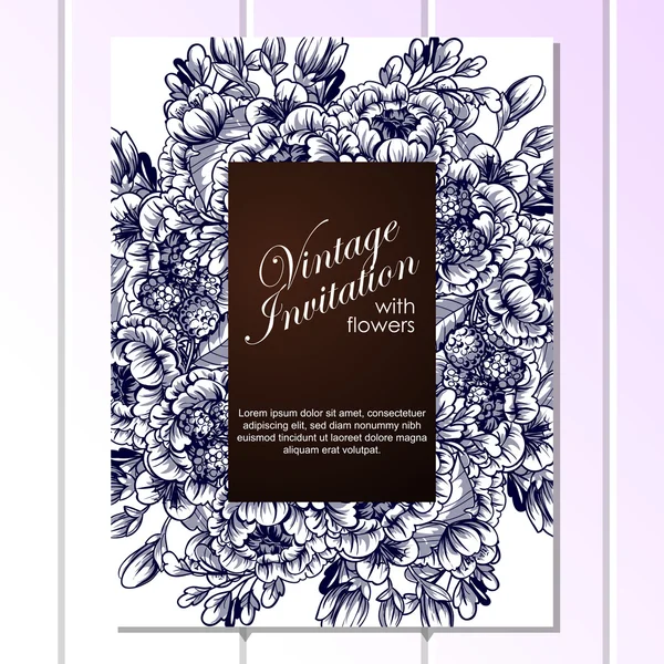 Delikat invitasjon med blomster til bryllup – stockvektor