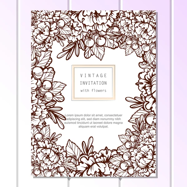शादी के लिए फूलों के साथ नाजुक आमंत्रण — स्टॉक वेक्टर
