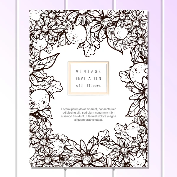 Düğün için çiçek ile hassas davet — Stok Vektör