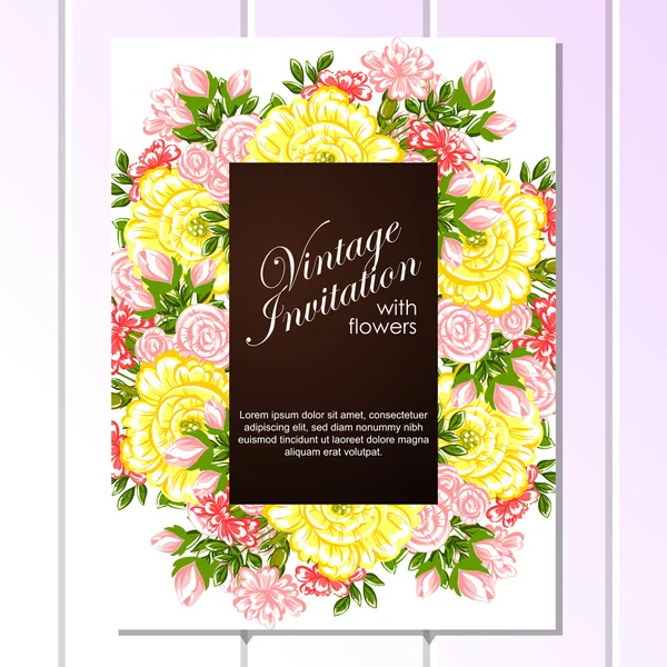 Ніжне запрошення з квітами на весілля — стоковий вектор