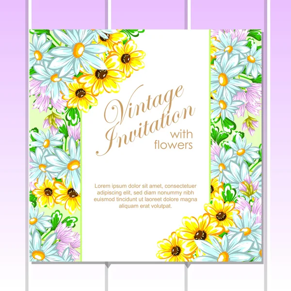 Invitation délicate avec des fleurs pour mariage — Image vectorielle