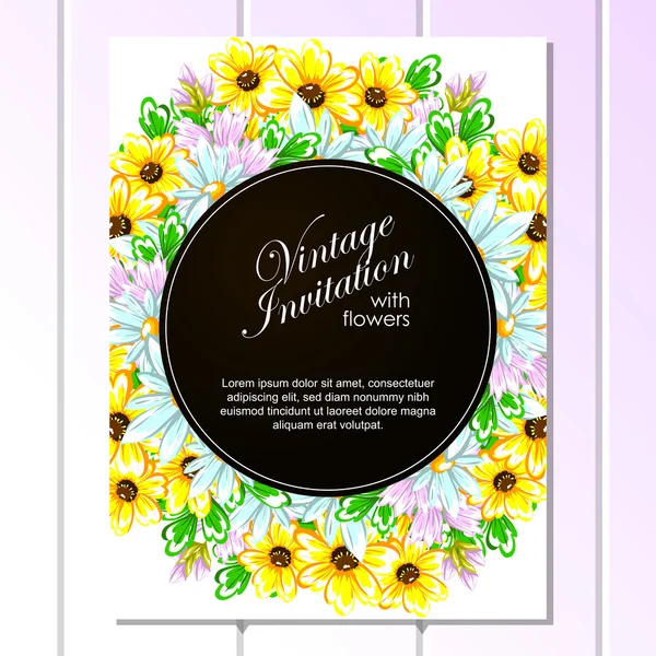 Delicada invitación con flores para la boda — Vector de stock