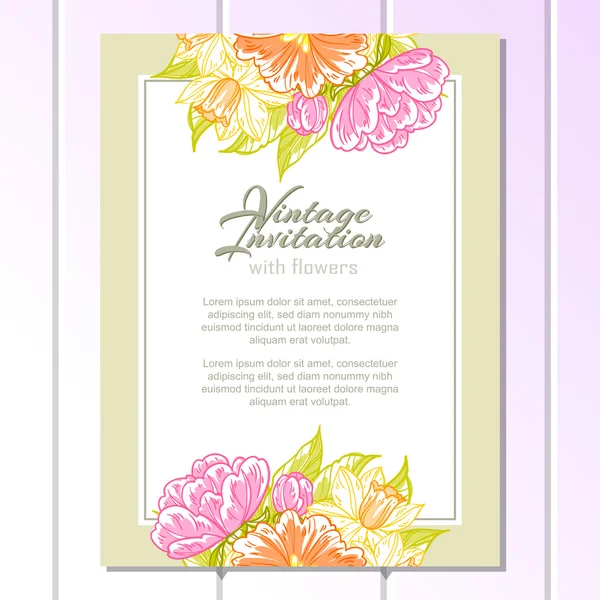 Invitation délicate avec des fleurs pour mariage — Image vectorielle