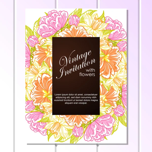 Invitation délicate avec des fleurs pour mariage — Image vectorielle