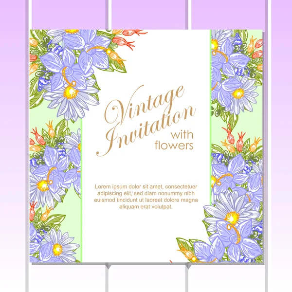 Convite delicado com flores para casamento — Vetor de Stock