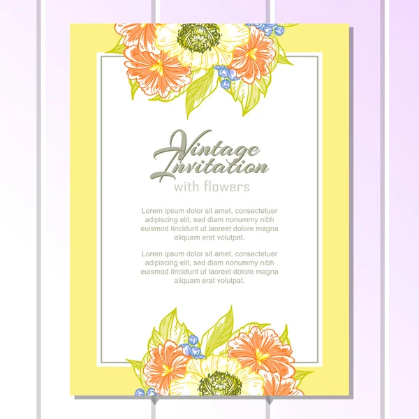 Convite delicado com flores para casamento —  Vetores de Stock