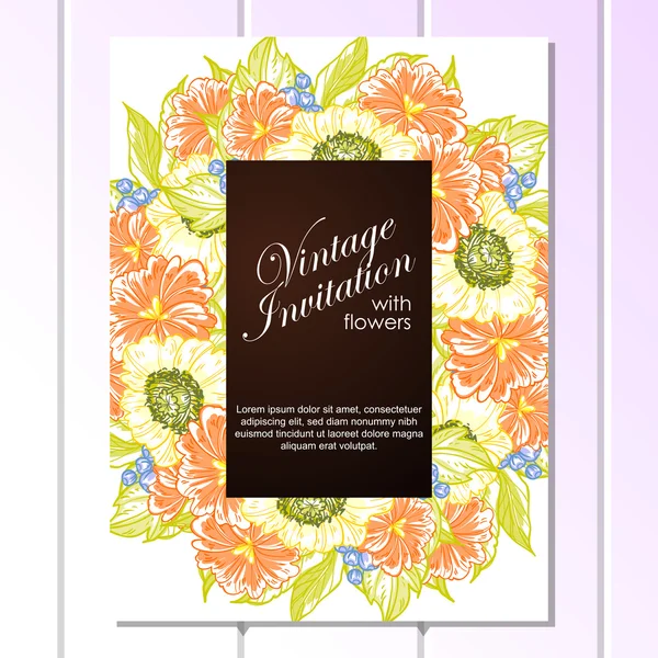 Delicada invitación con flores para la boda — Vector de stock