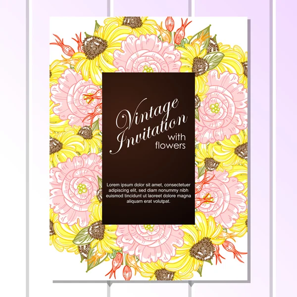 Delicate uitnodiging met bloemen voor bruiloft — Stockvector