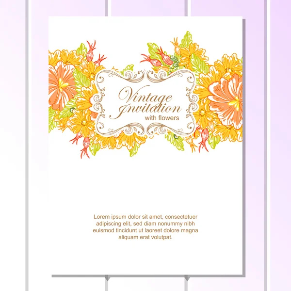 Delicada invitación con flores para la boda — Vector de stock