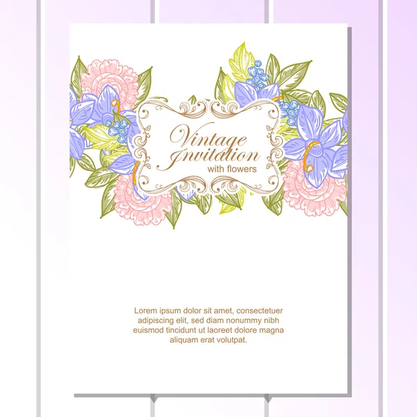 Delicada invitación con flores para la boda — Vector de stock