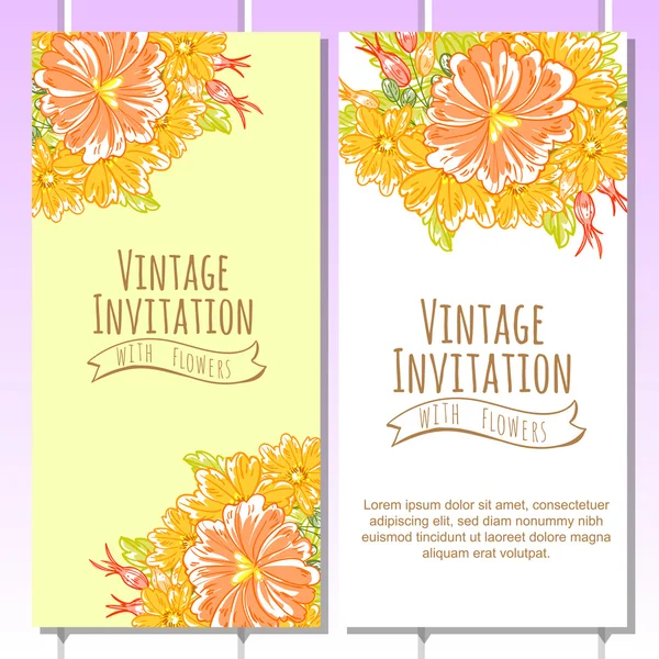 Delicate invitation with flowers for wedding — Stock Vector