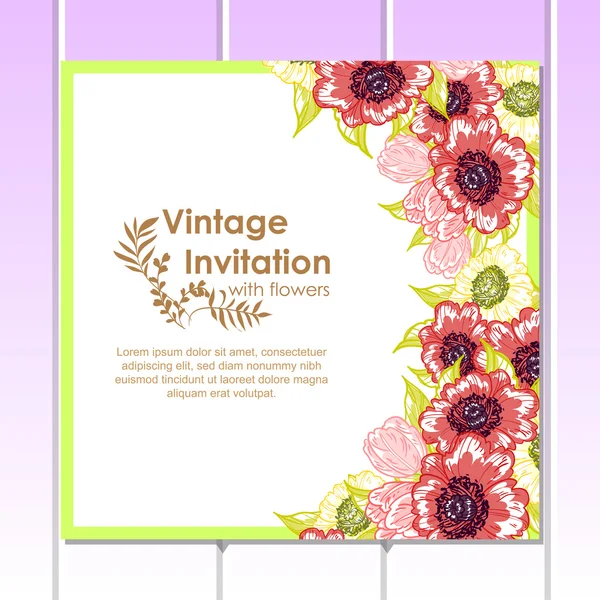 Invitation délicate avec des fleurs pour mariage — Image vectorielle