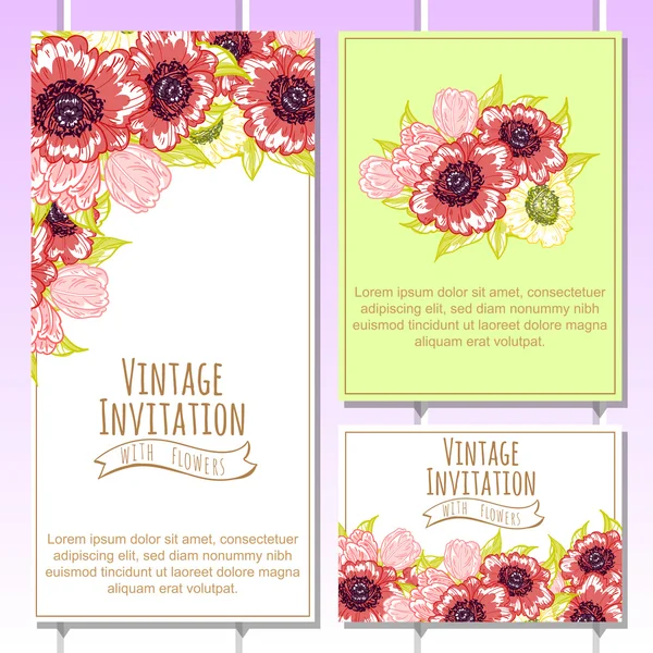 Invitation délicate avec des fleurs pour mariage — Image vectorielle