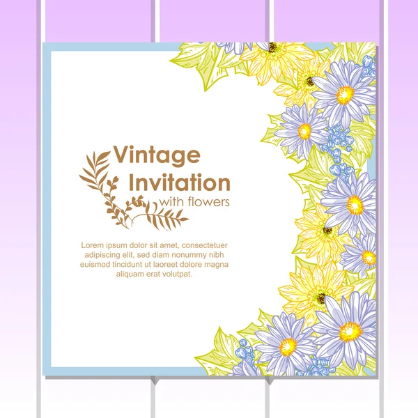 Invitation délicate avec des fleurs pour mariage — Image vectorielle