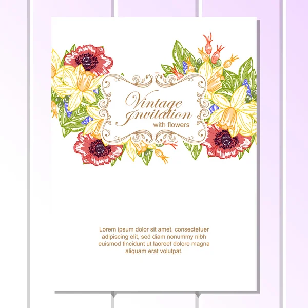 Delicada invitación con flores para la boda — Vector de stock