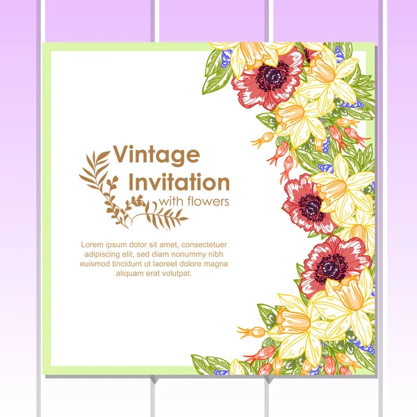 Invitation délicate avec des fleurs pour mariage — Image vectorielle