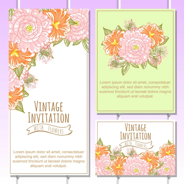 Invitation délicate avec des fleurs pour mariage — Image vectorielle