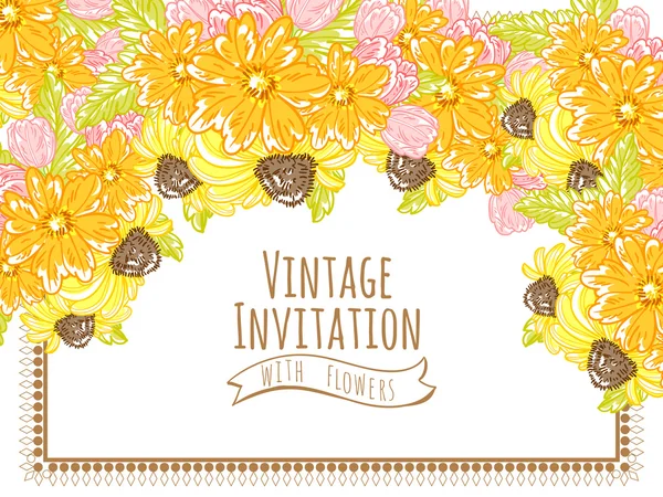 Invitation délicate avec des fleurs pour mariage — Image vectorielle