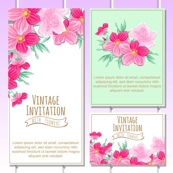 Convite delicado com flores para casamento — Vetor de Stock