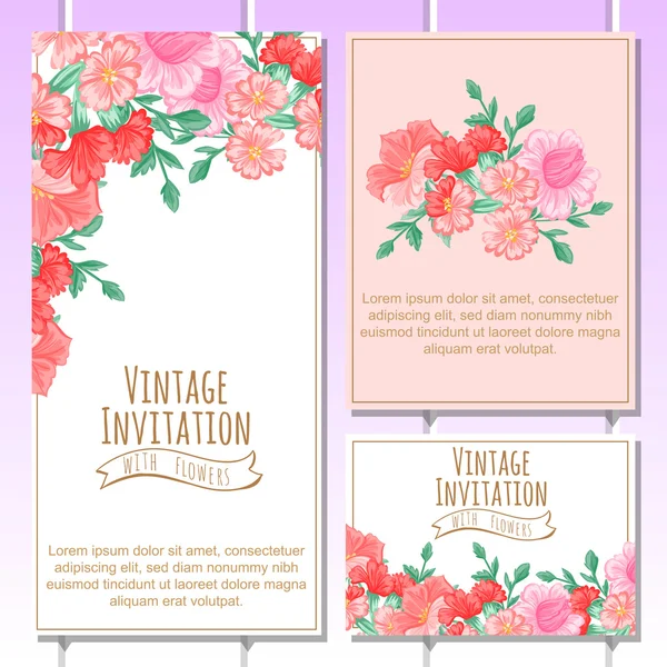 Invitation délicate avec des fleurs pour mariage — Image vectorielle