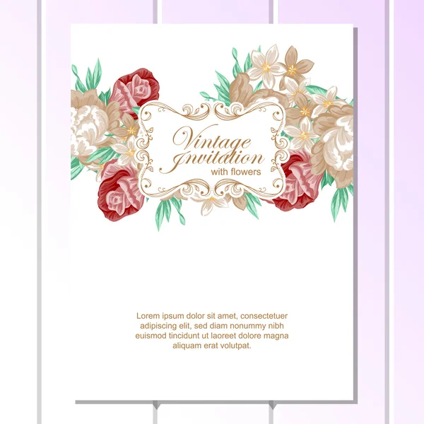 Convite delicado com flores para casamento —  Vetores de Stock