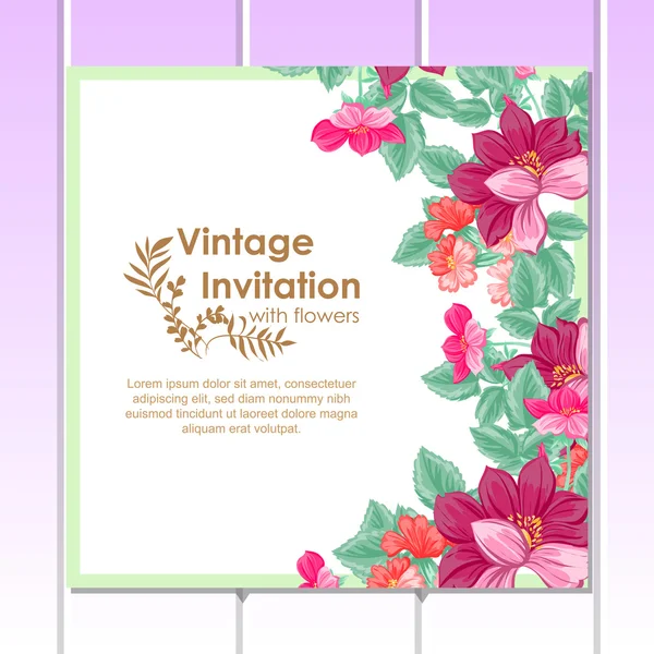 Invitation délicate avec des fleurs pour mariage — Image vectorielle