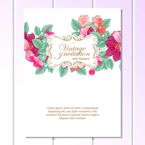 Delicada invitación con flores para la boda — Vector de stock