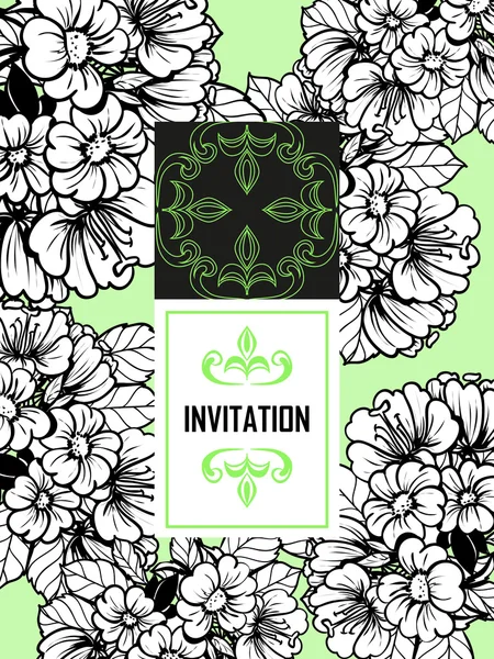 Invitation délicate avec des fleurs pour mariage — Image vectorielle