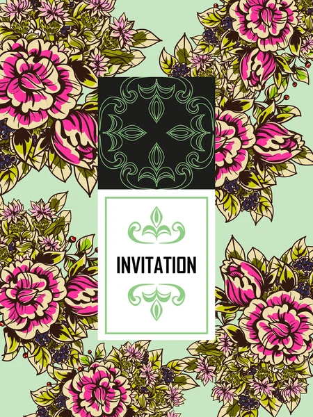 Invitation délicate avec des fleurs pour mariage — Image vectorielle