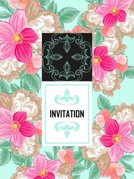 Delicada invitación con flores para la boda — Vector de stock