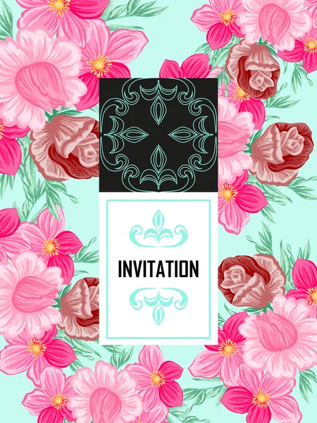 結婚式のための花と繊細な招待状 — ストックベクタ