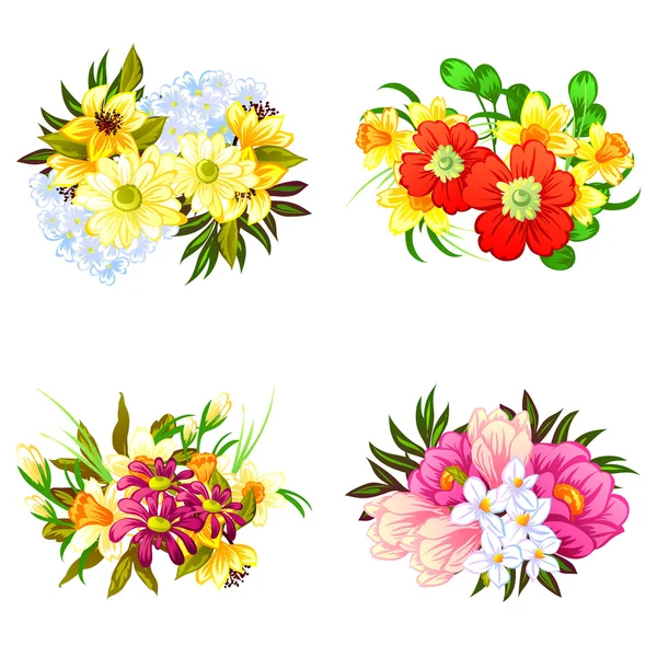 Conjunto de buquê de flores — Vetor de Stock