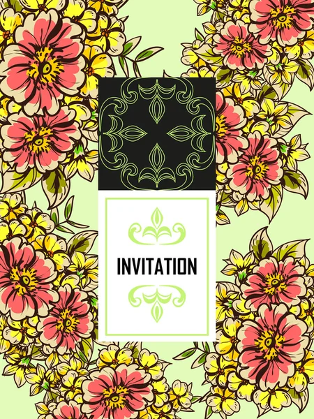 結婚式のための花と繊細な招待状 — ストックベクタ