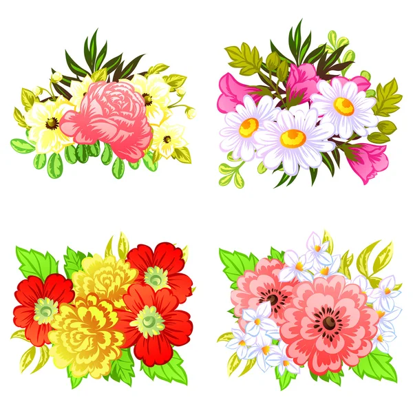 花の花束のセット — ストックベクタ