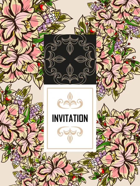 Delicate invitation with flowers for wedding — Stock Vector