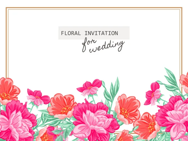Λεπτή πρόσκληση με λουλούδια για το γάμο — Διανυσματικό Αρχείο