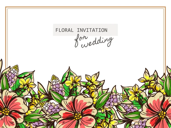 Invitation délicate avec des fleurs pour mariage — Image vectorielle