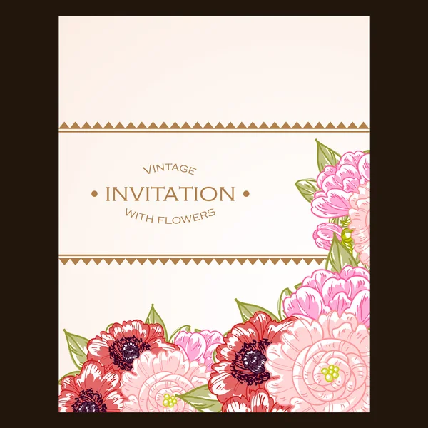 Ніжне запрошення з квітами на весілля — стоковий вектор