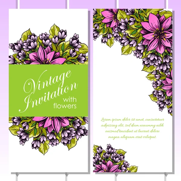 Invitation délicate avec des fleurs pour mariage — Image vectorielle