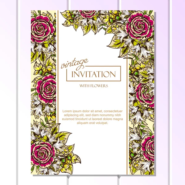 Invitation délicate avec des fleurs pour mariage — Image vectorielle